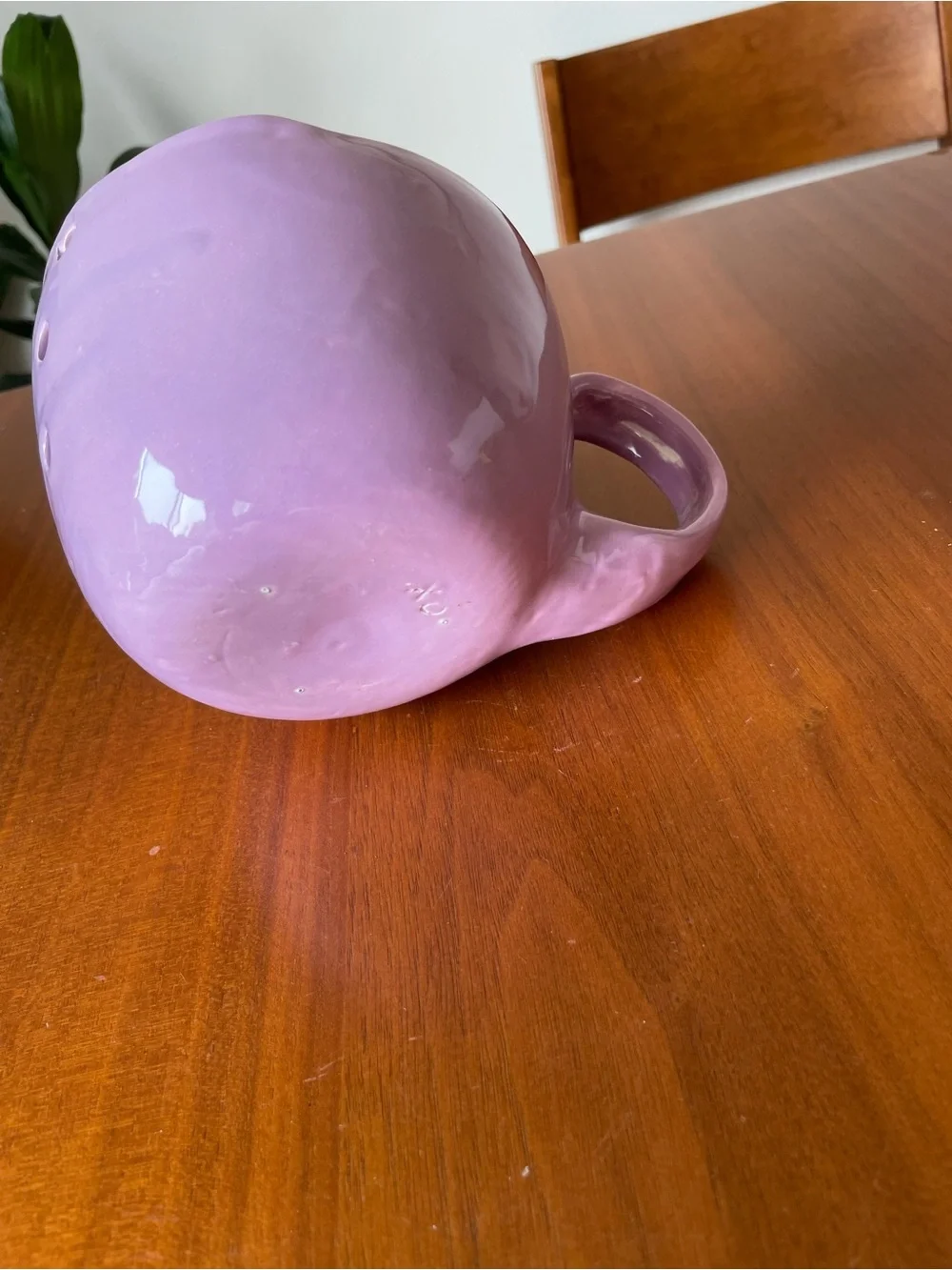Lavender Ceramic Berry Bowl with Handle and Built-In Strainer